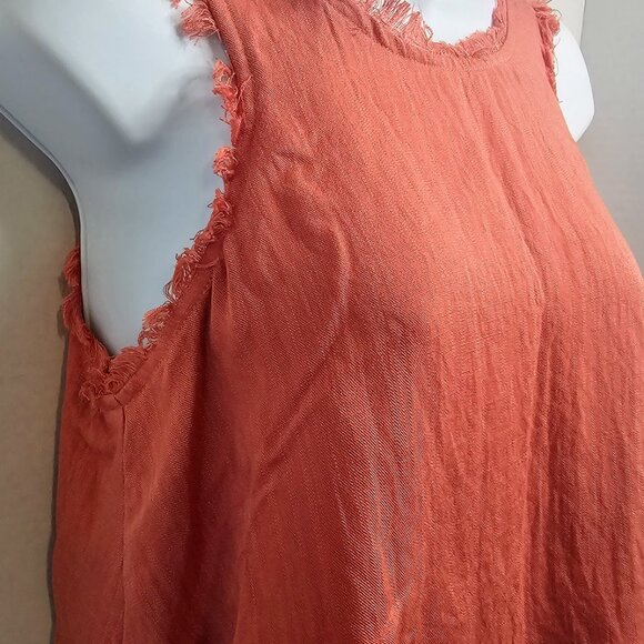 NWT ALTAR'D STATE CROP TANK  DEEP CORAL GAUZE DOUBLE LAYER FRAY EDGE SZ SM - Picture 2 of 11